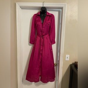 Size small never worn angel Brinks silky, long sleeve dress with belt